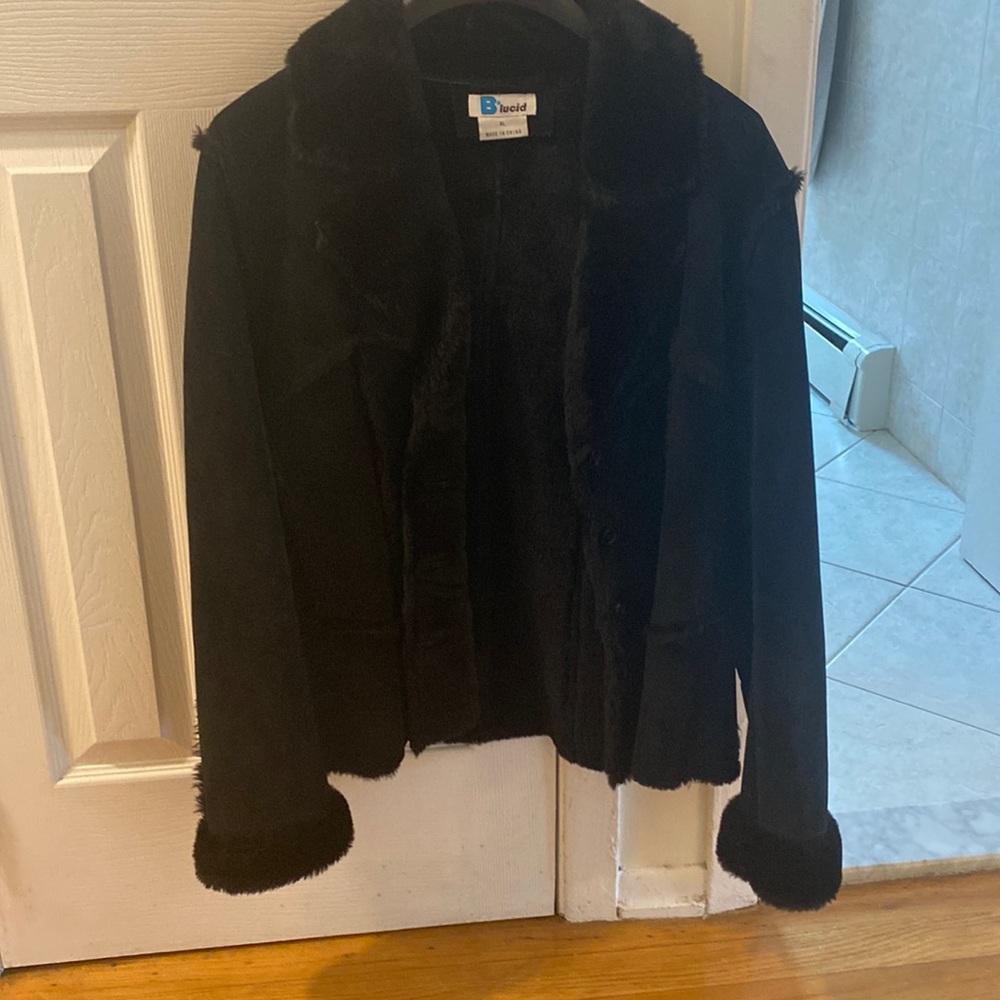 B. Lucid suede/shearling waist length coat.
